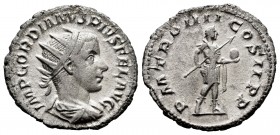 Gordiano III. Antoniniano. 241-242 d.C. Roma. (Spink-8646). (Ric-92). (Seaby-253). Rev.: P M TR P IIII COS II P P. Gordiano en pie a derecha, vestido ...
