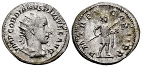 Gordiano III. Antoniniano. 242-243 d.C. Roma. (Spink-8650). (Ric-93). Rev.: P M TR P V COS II P P. El emperador en vestimenta militar con lanza y glob...