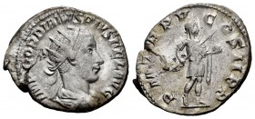 Gordiano III. Antoniniano. 242-243 d.C. Roma. (Spink-8650). (Ric-93). (Seaby-266). Rev.: P M TR P V COS II P P. Gordiano en pie a derecha, con vestime...