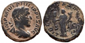Filipo I. Sestercio. 245 d.C. Roma. (Spink-8999). (Ric-180a). Rev.: LIBERALITAS AVGG II SC. Libertad en pie a izquierda con tesera y cuerno de la abun...