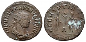 Carino. Antoniniano. 282 d.C. Cyzicus. (Spink-12294). (Ric-202). (Ch-29). Rev.: CLEMENTIA TEMP. Carino en pie a derecha con cetro corto y recibiendo a...