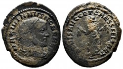 Maximiano Hércules. Follis. 299-303 d.C. Cartago. (Ric-31b). Rev.:  SALVIS AVGG ET CAESS FEL KART. Cartago en pie a izquierda con frutas en ambas mano...