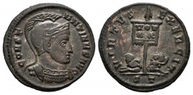Constantino I. Centenional. 319-320 d.C. Ticinum. (Spink-16322). (Ch-690). Rev.: VIRTVS EXERCIT. Dos cautivos sentados, entre ellos estandarte con VOT...