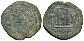 Mauricio Tiberio. Follis. 591-592 d.C. Antioquía. (Theupolis). (Seaby-533). (Ratto-1128). Ae. 11,68 g. MBC-/MBC. Est...40,00.