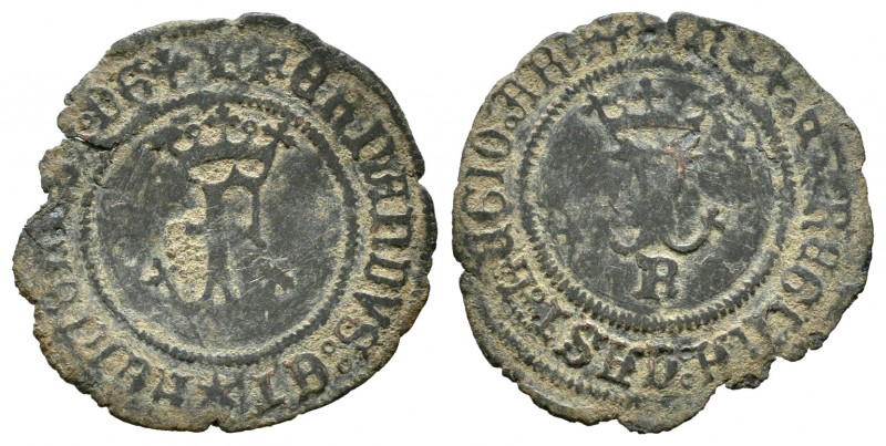 Fernando e Isabel (1474-1504). Blanca. Burgos. (Cal-1). (Rs-88). Ae. 0,78 g. MBC...