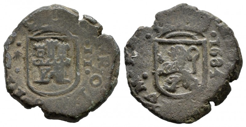 Carlos II (1665-1700). 2 maravedís. 1654. Coruña. (Cal 2019-54). Ae. 5,10 g. MBC...