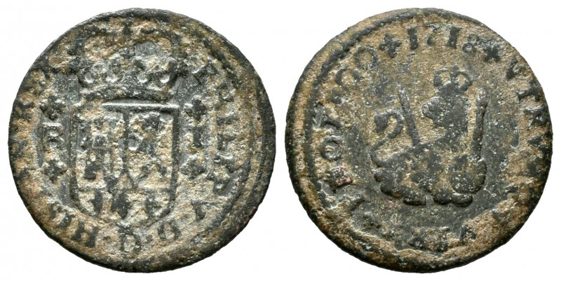 Felipe V (1700-1746). 1 maravedí. 1718. Barcelona. (Cal-42). Ae. 2,06 g. BC. Est...