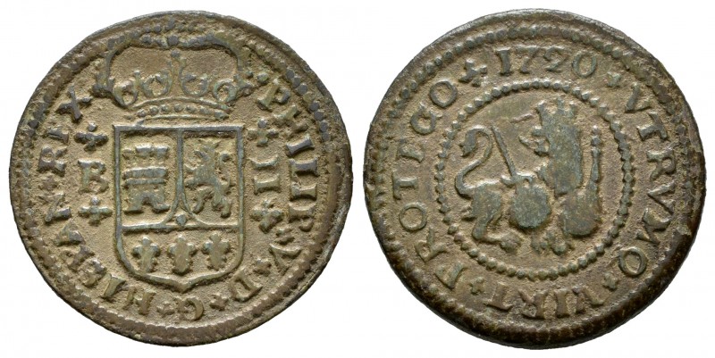 Felipe V (1700-1746). 2 maravedís. 1720. Barcelona. (Cal 2019-53). Ae. 4,00 g. M...