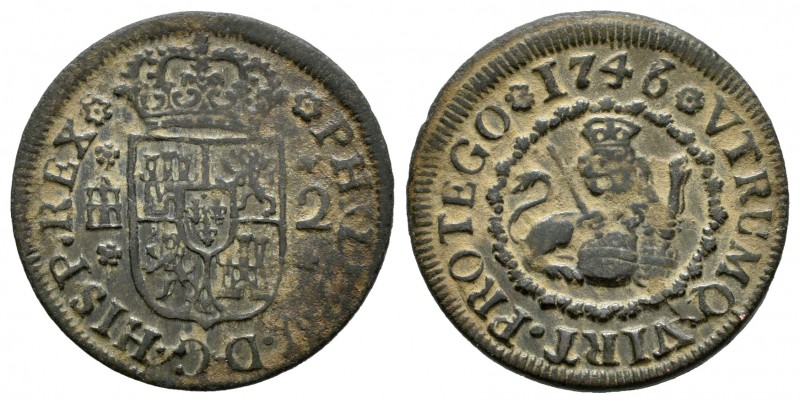 Felipe V (1700-1746). 2 maravedís. 1746. Segovia. (Cal-75). Ae. 3,36 g. MBC-. Es...