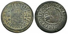 Felipe V (1700-1746). 2 maravedís. 1746. Segovia. (Cal-75). Ae. 3,78 g. BC+. Est...18,00.