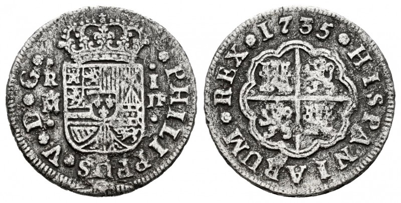 Felipe V (1700-1746). 1 real. 1735. Madrid. JF. (Cal-450). Ag. 2,49 g. Oxidacion...