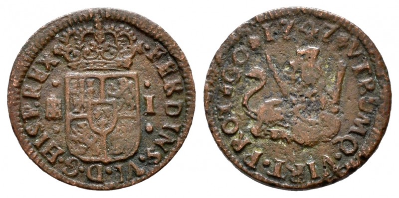 Fernando VI (1746-1759). 1 maravedí. 1747. Segovia. (Cal-19). Ae. 1,06 g. BC+. E...