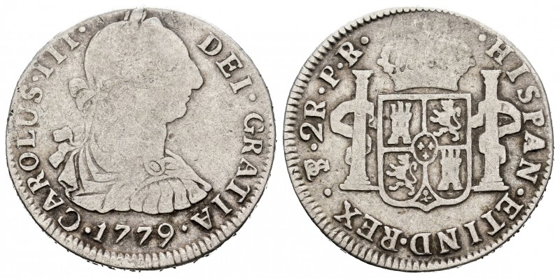 Carlos III (1759-1788). 2 reales. 1779. Potosí. PR. (Cal 2019-722). Ag. 6,48 g. ...