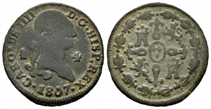 Carlos IV (1788-1808). 4 maravedís. 1807. Segovia. (Cal-61). Ae. 4,80 g. BC+. Es...