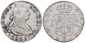 Carlos IV (1788-1808). 8 reales. 1805. Madrid. FA. (Cal 2019-943). Ag. 27,17 g. Limpiada. EBC-. Est...400,00.