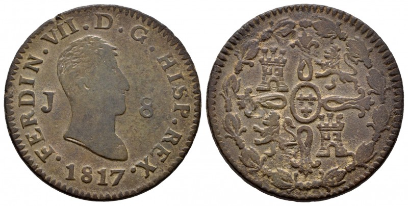 Fernando VII (1808-1833). 8 maravedís. 1817. Jubia. (Cal-196). Ae. 9,80 g. BC+/M...