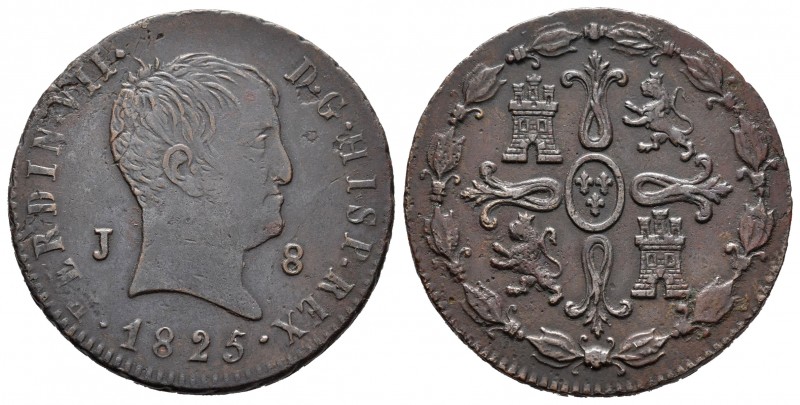 Fernando VII (1808-1833). 8 maravedís. 1825. Jubia. (Cal 2019-208). Ae. 10,11 g....