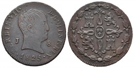 Fernando VII (1808-1833). 8 maravedís. 1825. Jubia. (Cal 2019-208). Ae. 10,11 g. Tipo "cabezón". MBC/MBC+. Est...60,00.