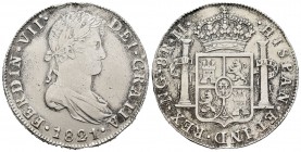 Fernando VII (1808-1833). 8 reales. 1821. Guatemala. M. (Cal-1056). Ag. 26,89 g.  Golpes en el canto. Limpiada. MBC. Est...90,00.