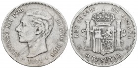 Alfonso XII (1874-1885). 5 pesetas. 1881*_8-_ _. Madrid. MSM. (Cal 2019-44). Ag. 24,26 g. BC. Est...15,00.