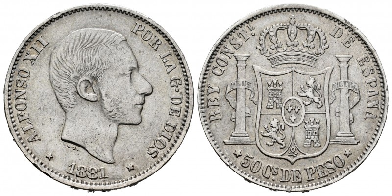 Alfonso XII (1874-1885). 50 centavos. 1881. Manila. (Cal 2019-114). Ag. 12,82 g....