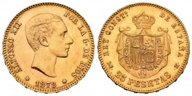Alfonso XII (1874-1885). 25 pesetas. 1878*18-78. Madrid. DEM. (Cal-70). Au. 8,06 g. EBC+. Est...300,00.