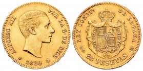 Alfonso XII (1874-1885). 25 pesetas. 1880*18-80. Madrid. MSM. (Cal-79). Au. 8,01 g. Limpiada. EBC. Est...300,00.
