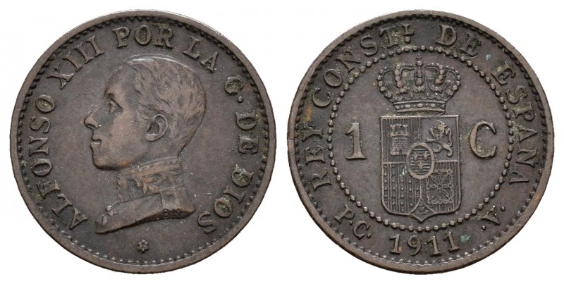 Alfonso XIII (1886-1931). 1 céntimo. 1911*1. Madrid. PCV. (Cal-3). Ae. 1,07 g. M...