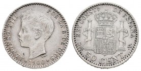 Alfonso XIII (1886-1931). 50 céntimos. 1900*0-0. Madrid. SMV. (Cal 2019-45). Ag. 2,45 g. MBC+. Est...15,00.