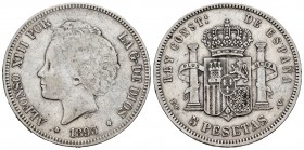 Alfonso XIII (1886-1931). 5 pesetas. 1893*1_-_ _. Madrid. PGV. (Cal 2019-tipo 41). Ag. 24,70 g. MBC-. Est...25,00.