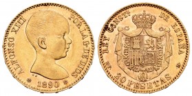 Alfonso XIII (1886-1931). 20 pesetas. 1890*18-90. Madrid. MPM. (Cal-114). Au. 6,42 g. EBC-. Est...300,00.