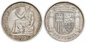 II República (1931-1939). 1 peseta. 1933*3-4. Madrid. (Cal-34). Ag. 4,92 g. EBC-. Est...25,00.