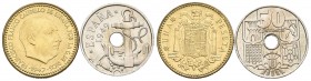Estado Español (1936-1975). Lote de 2 monedas de la II Exposición Nacional de Numismática, 50 céntimos 1949*E-51 y 1 peseta 1947*E-51. Raras. SC. Est....