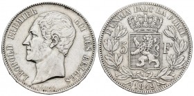 Bélgica. Leopold I. 5 francos. 1849. (Km-17). Ag. 24,87 g. Limpiada. MBC. Est...25,00.