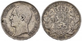 Bélgica. Leopoldo I. 5 francos. 1850. (Km-17). Ag. 24,60 g. MBC-. Est...25,00.