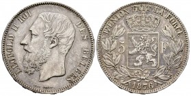 Bélgica. Leopoldo II. 5 francos. 1876. (Km-24). Ag. 24,93 g. MBC+. Est...50,00.
