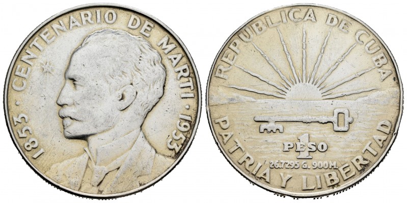 Cuba. 1 peso. 1953. (Km-29). Ag. 26,49 g. Centenario de José Martí. EBC-. Est......