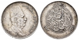 Egipto. Fuad I. 5 piastras. 1341 H (1923). (Km-336). Ag. 6,99 g. MBC+. Est...18,00.