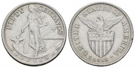 Filipinas. 50 centavos. 1918. San Francisco. S. (Km-171). Ag. 9,88 g. Administración Americana. Rayas y golpe. Limpiada. Rayas. MBC-. Est...10,00.