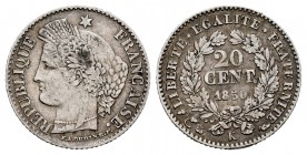 Francia. II República. 20 centimes. 1850. Burdeos. K. (Km-758.3). (Gad-303). Ag. 0,99 g. MBC. Est...15,00.
