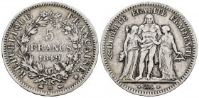Francia. II República. 5 francos. 1849. Estrasburgo. BB. (Km-756.2). (Gad-653). Ag. 24,73 g. Escasa. MBC-. Est...30,00.