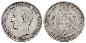 Grecia. George I. 1 dracma. 1873. París. A. (Km-38). Ag. 4,99 g. MBC. Est...30,00.
