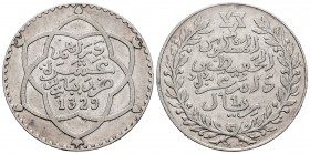 Marruecos. Abd Al-Hafiz. 1 rial (10 dinares). 1329 H (1911). París. (Km-Y25). Ag. 24,81 g.  Golpecitos en el canto. MBC+. Est...40,00.