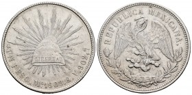 México. 1 peso. 1908. México. GV. (Km-409.2). Ag. 26,90 g. MBC+. Est...35,00.
