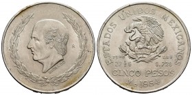 México. 5 pesos. 1954. México. (Km-467). Ag. 27,86 g. EBC+. Est...65,00.