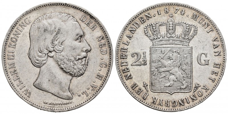 Países Bajos. Guillermo III. 2 1/2 gulden. 1874. Utrecht. (Km-82). Ag. 24,88 g. ...