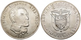 Panamá. 20 balboas. 1972. (Km-31). Ag. 129,35 g. Simó Bolivar. En caja. SC-. Est...50,00.