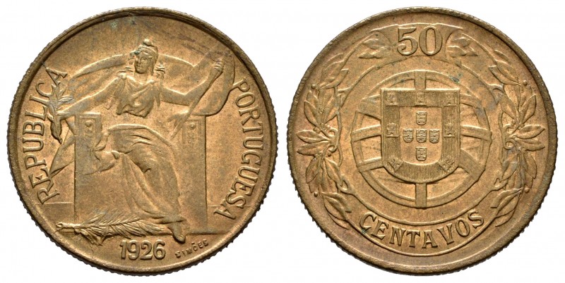 Portugal. 50 cénmos. 1926. (Km-575). Ae. 3,95 g. SC. Est...40,00.