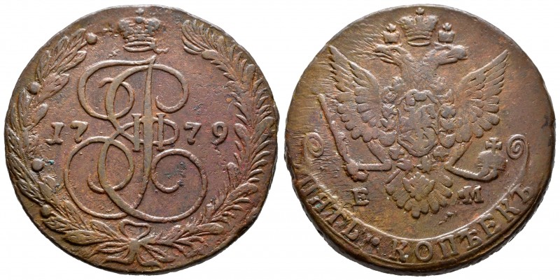 Rusia. Catherine II. 5 kopecks. 1779. Ekaterinburg. (Km-C59.3). (Bitkin-630). Ae...