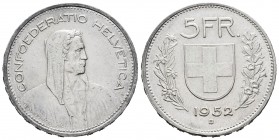 Suiza. 5 francos. 1952. Berna. B. (Km-40). Ag. 14,96 g. EBC-. Est...35,00.